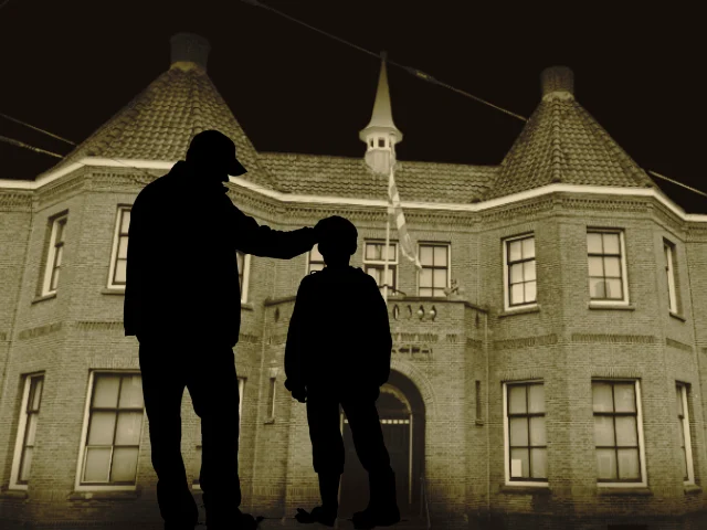 silhouet vader en zoon kasteel